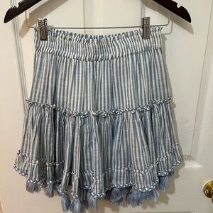 Misa Los Angeles Blue and White Smocked Skater Mini Skirt